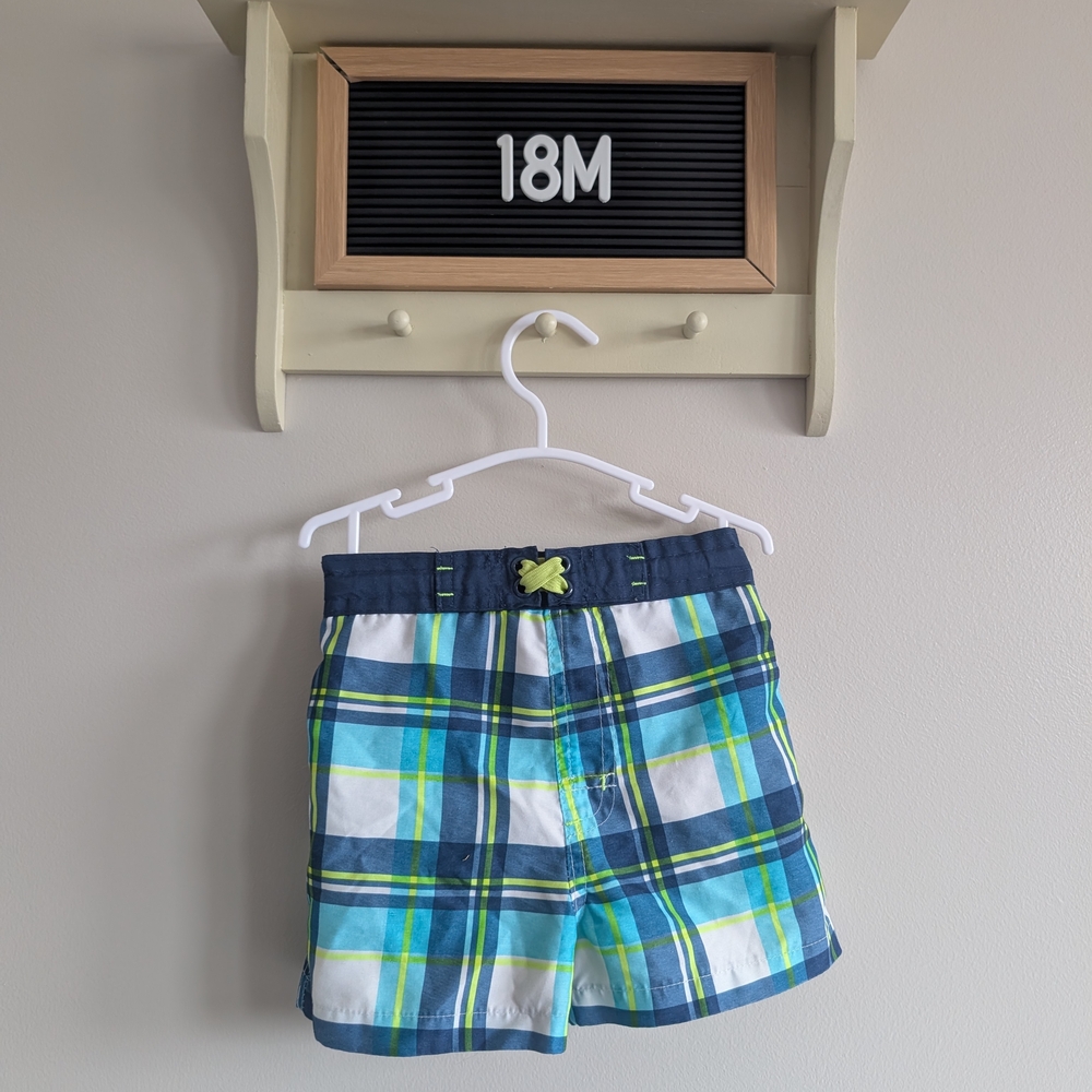 Plaid Baby Shorts with Blue and Green Accents